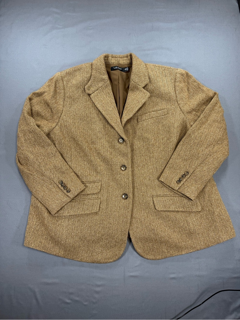 Ralph Lauren Tan Herringbone Blazer Jacket - Picture 2 of 7